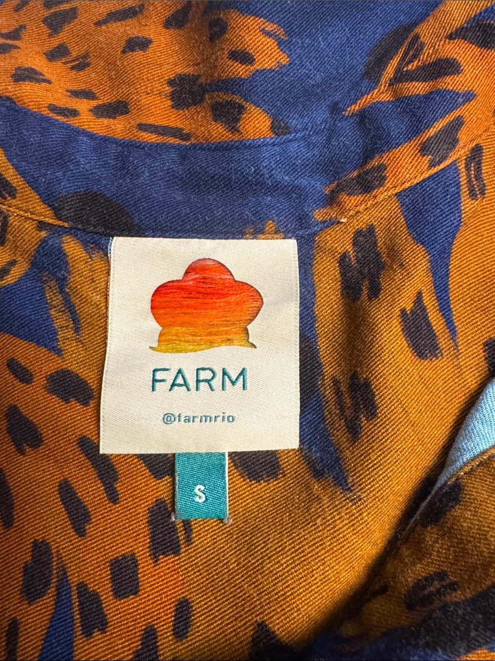 Farm Rio Banana Blue & Brown Printed Jumpsuit with Tie Waist Size Small - Picture 15 of 16